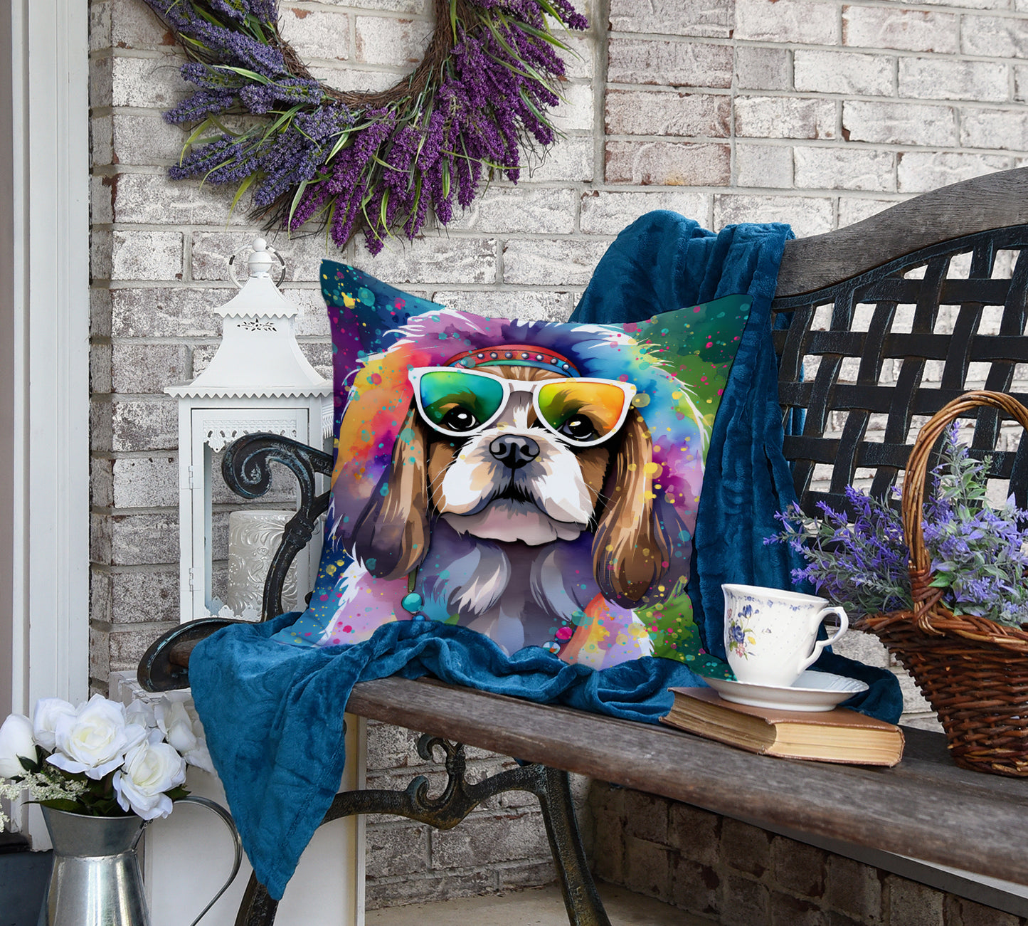 Shih Tzu Hippie Dawg Throw Pillow