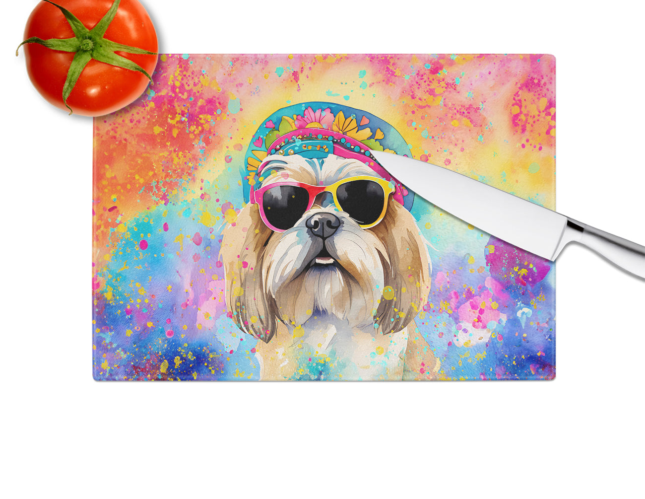 Shih Tzu Hippie Dawg Glass Cutting Board