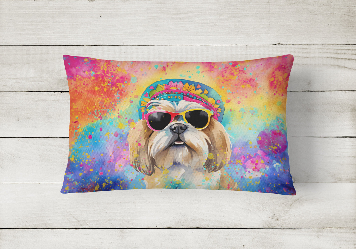 Shih Tzu Hippie Dawg Throw Pillow