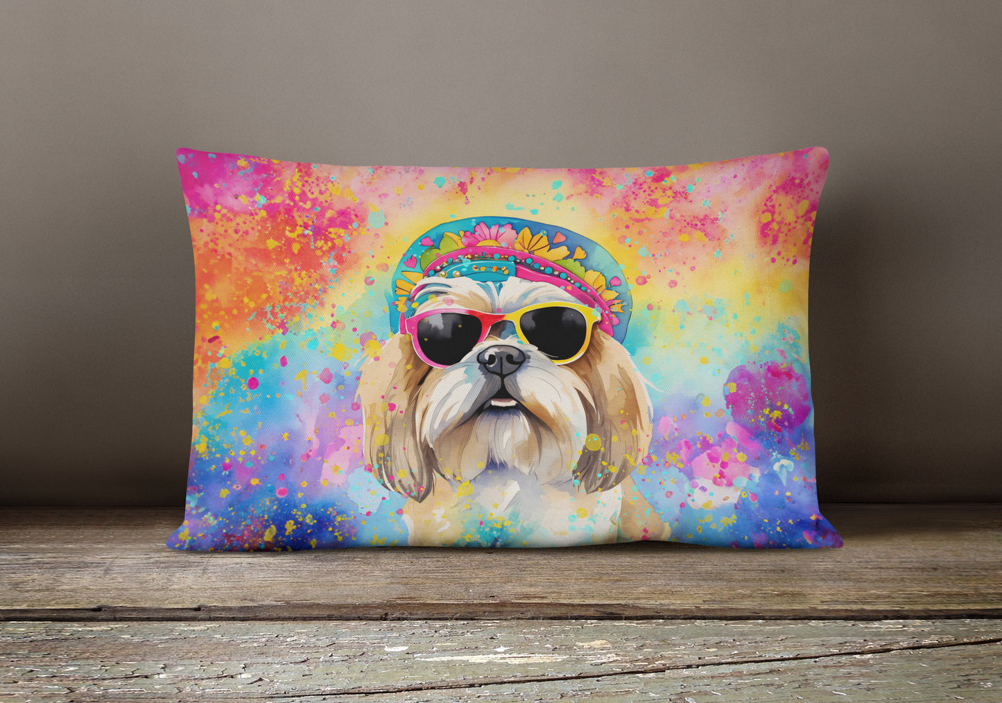 Shih Tzu Hippie Dawg Throw Pillow