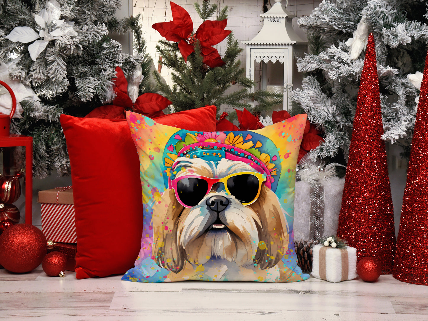 Shih Tzu Hippie Dawg Throw Pillow