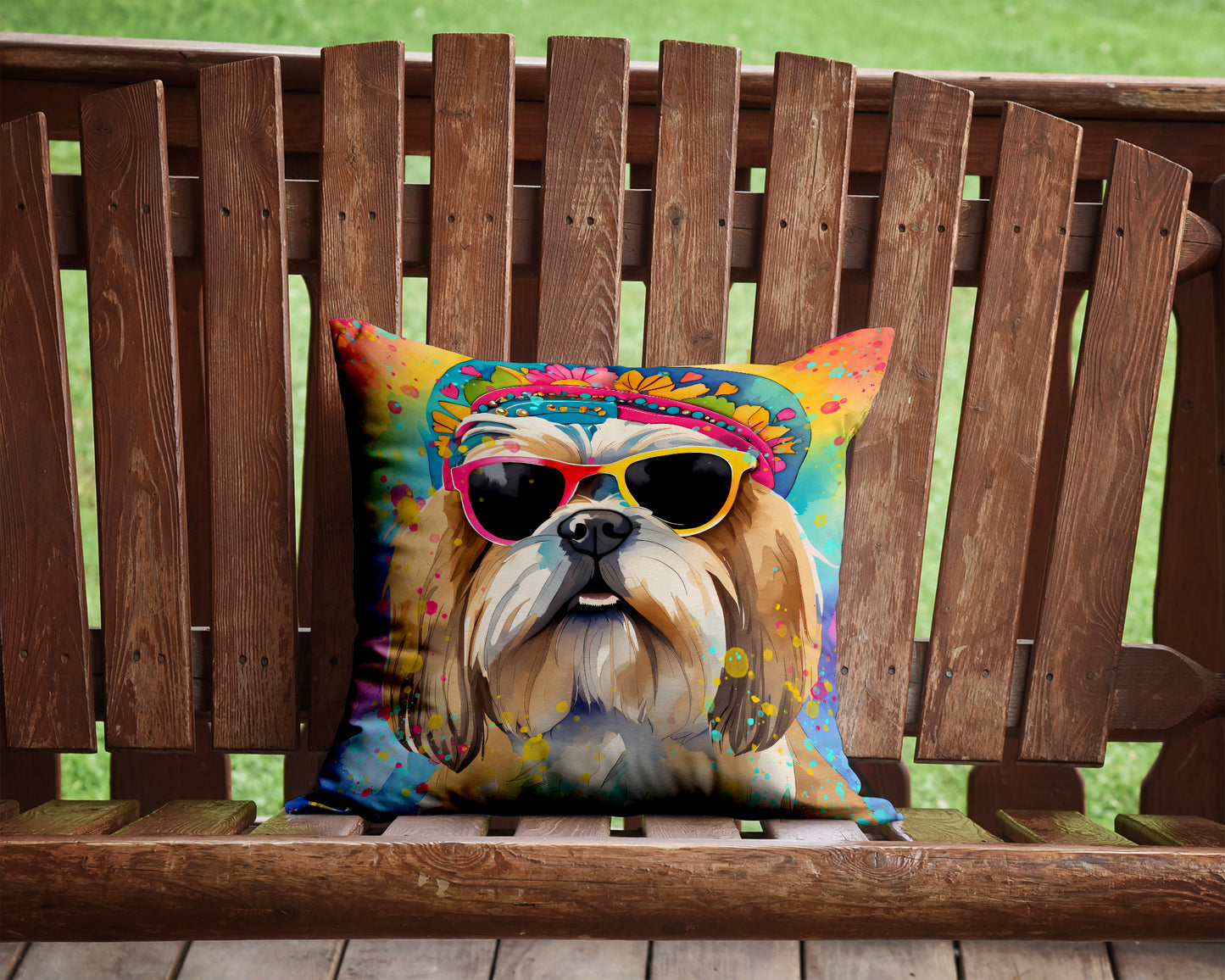 Shih Tzu Hippie Dawg Throw Pillow