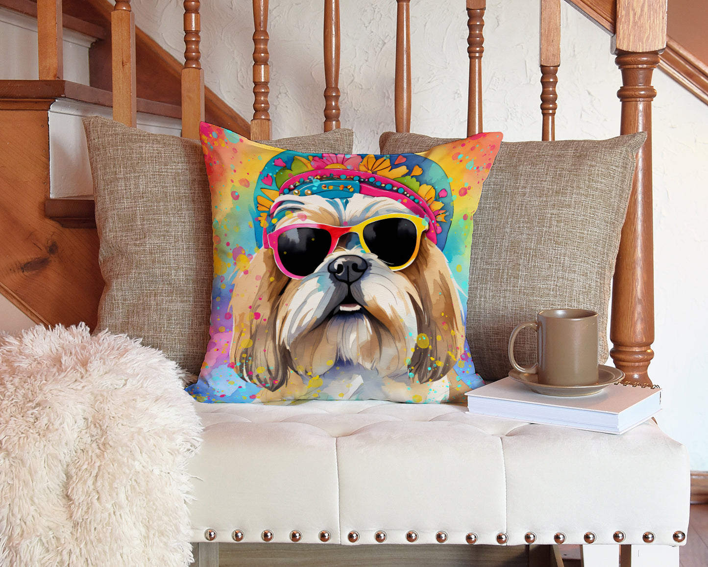 Shih Tzu Hippie Dawg Throw Pillow