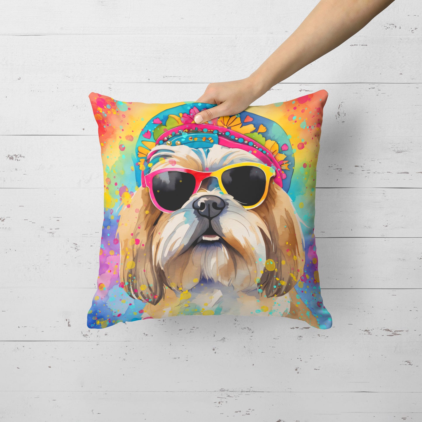 Shih Tzu Hippie Dawg Throw Pillow