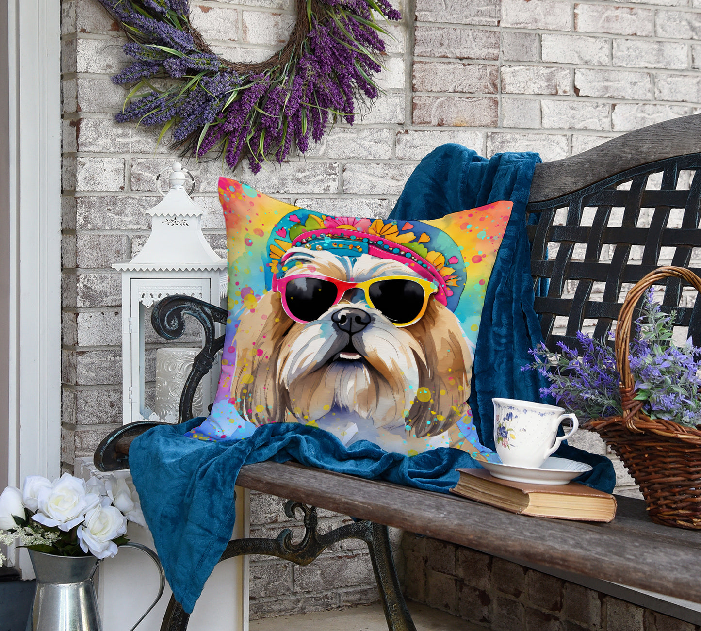 Shih Tzu Hippie Dawg Throw Pillow