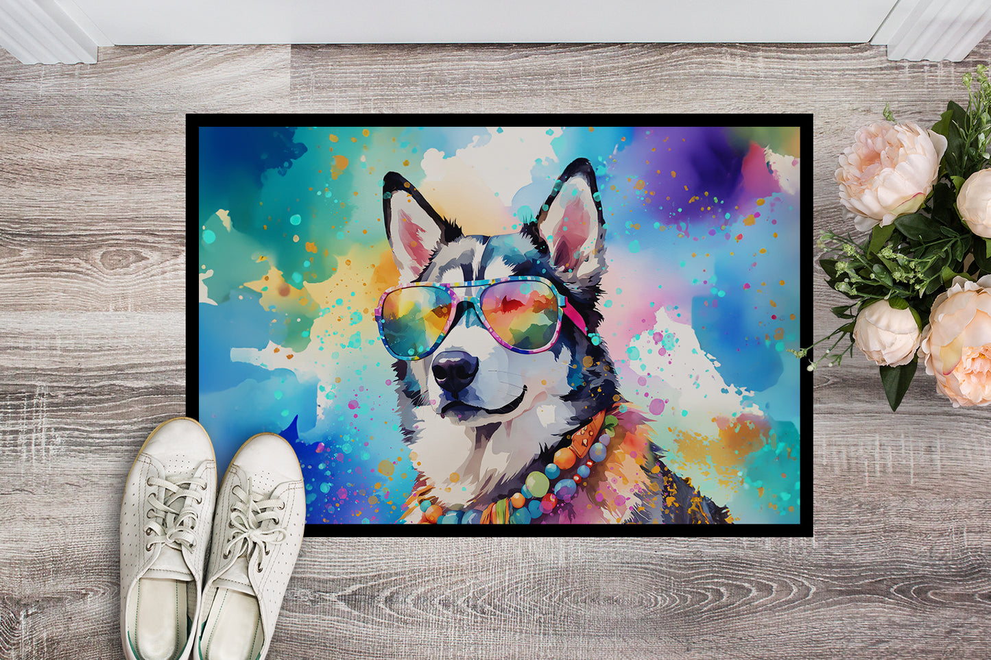 Siberian Husky Hippie Dawg Doormat