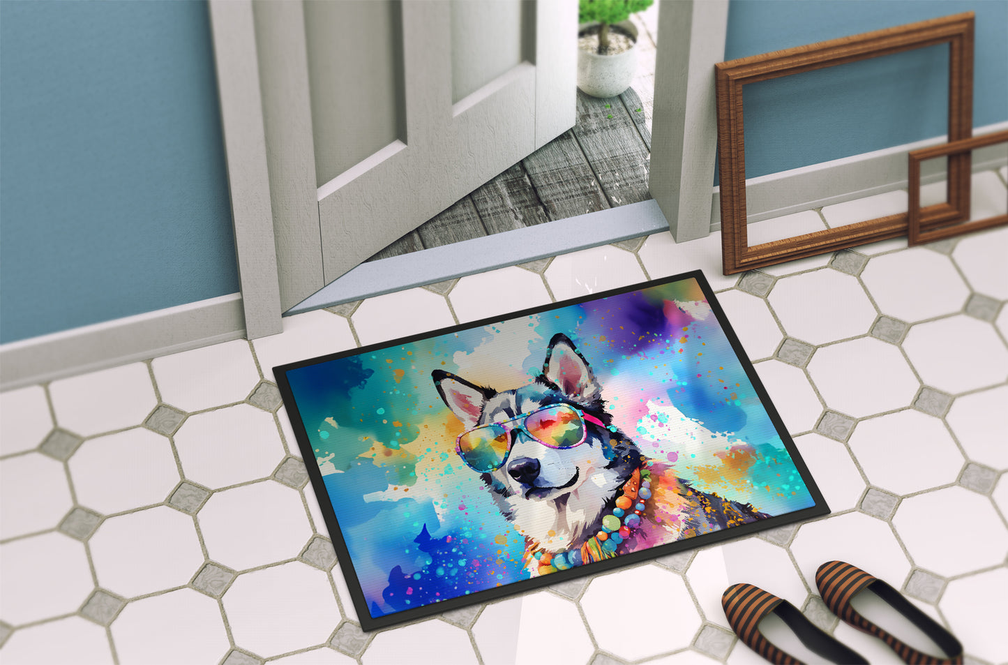 Siberian Husky Hippie Dawg Doormat