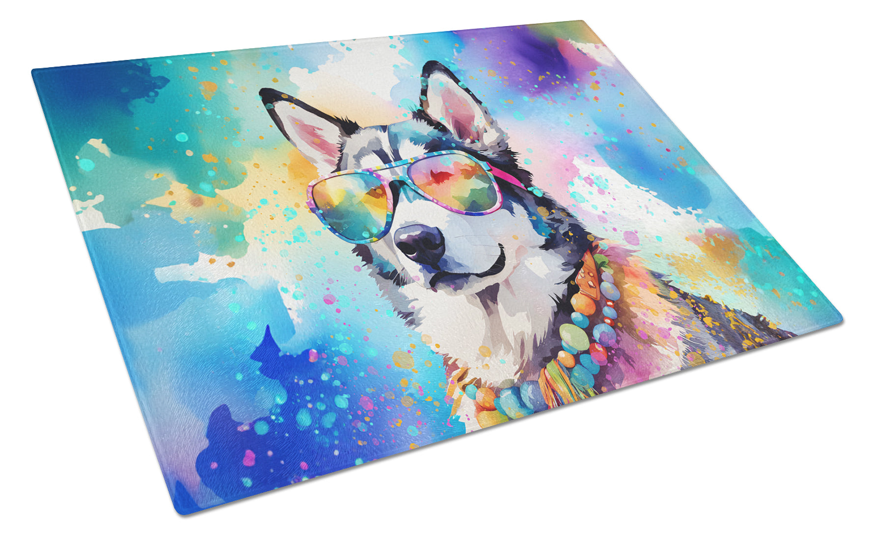 Buy this Siberian Husky Hippie Dawg Glass Cutting Board