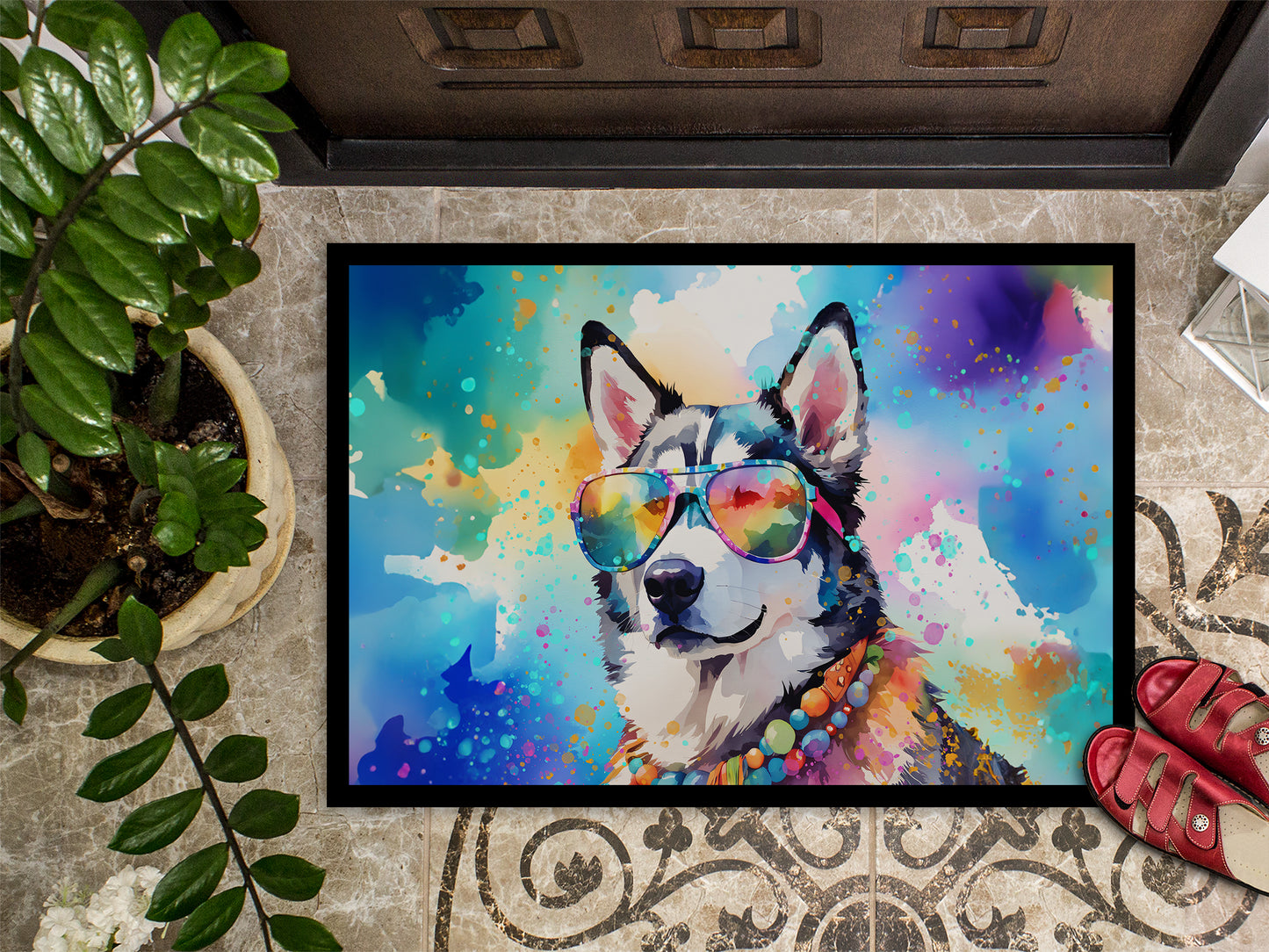 Siberian Husky Hippie Dawg Doormat