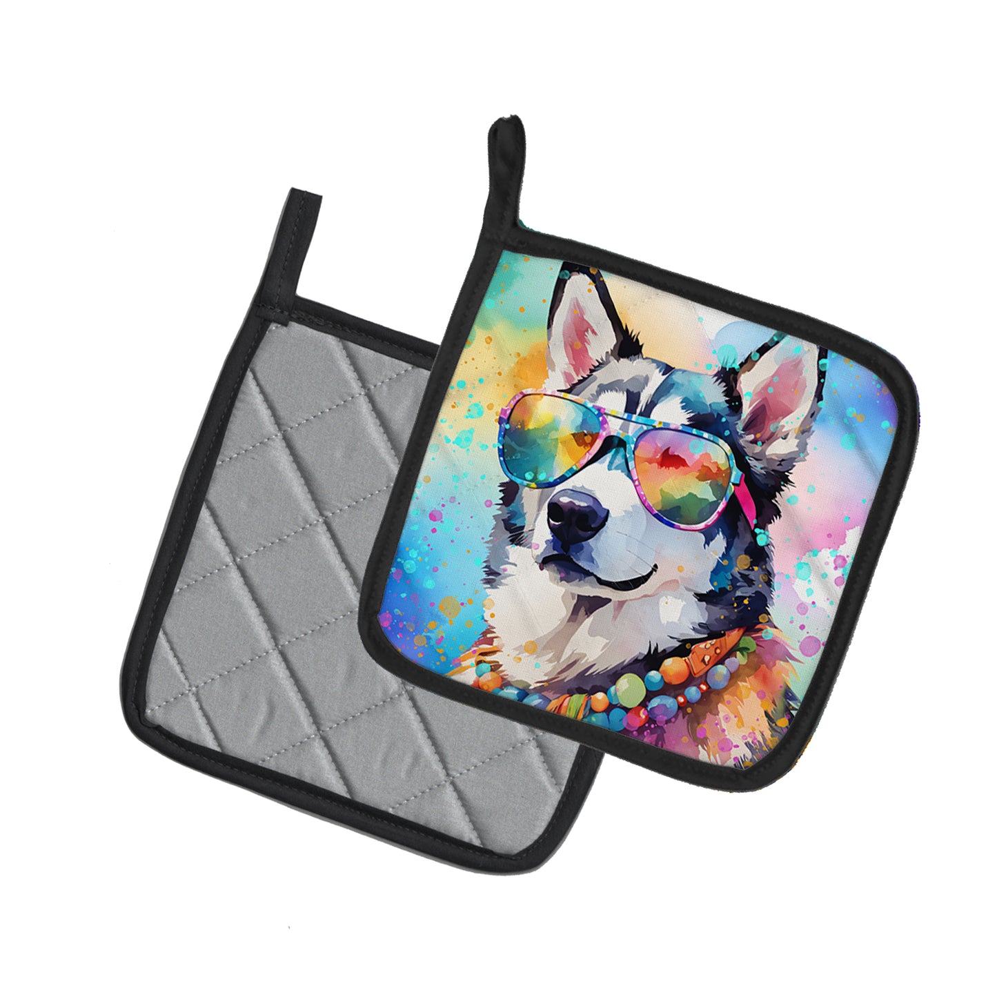 Siberian Husky Hippie Dawg Pair of Pot Holders