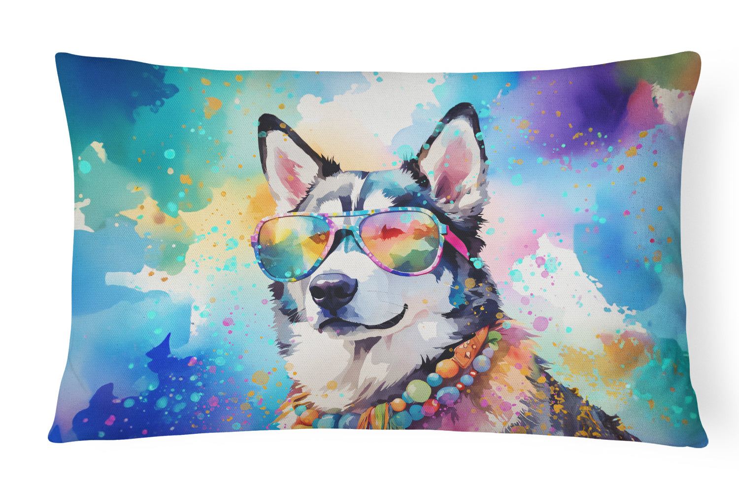 Buy this Siberian Husky Hippie Dawg Throw Pillow