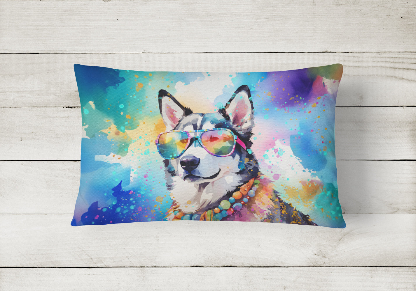 Siberian Husky Hippie Dawg Throw Pillow