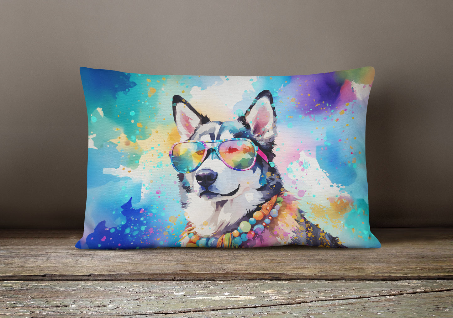 Siberian Husky Hippie Dawg Throw Pillow