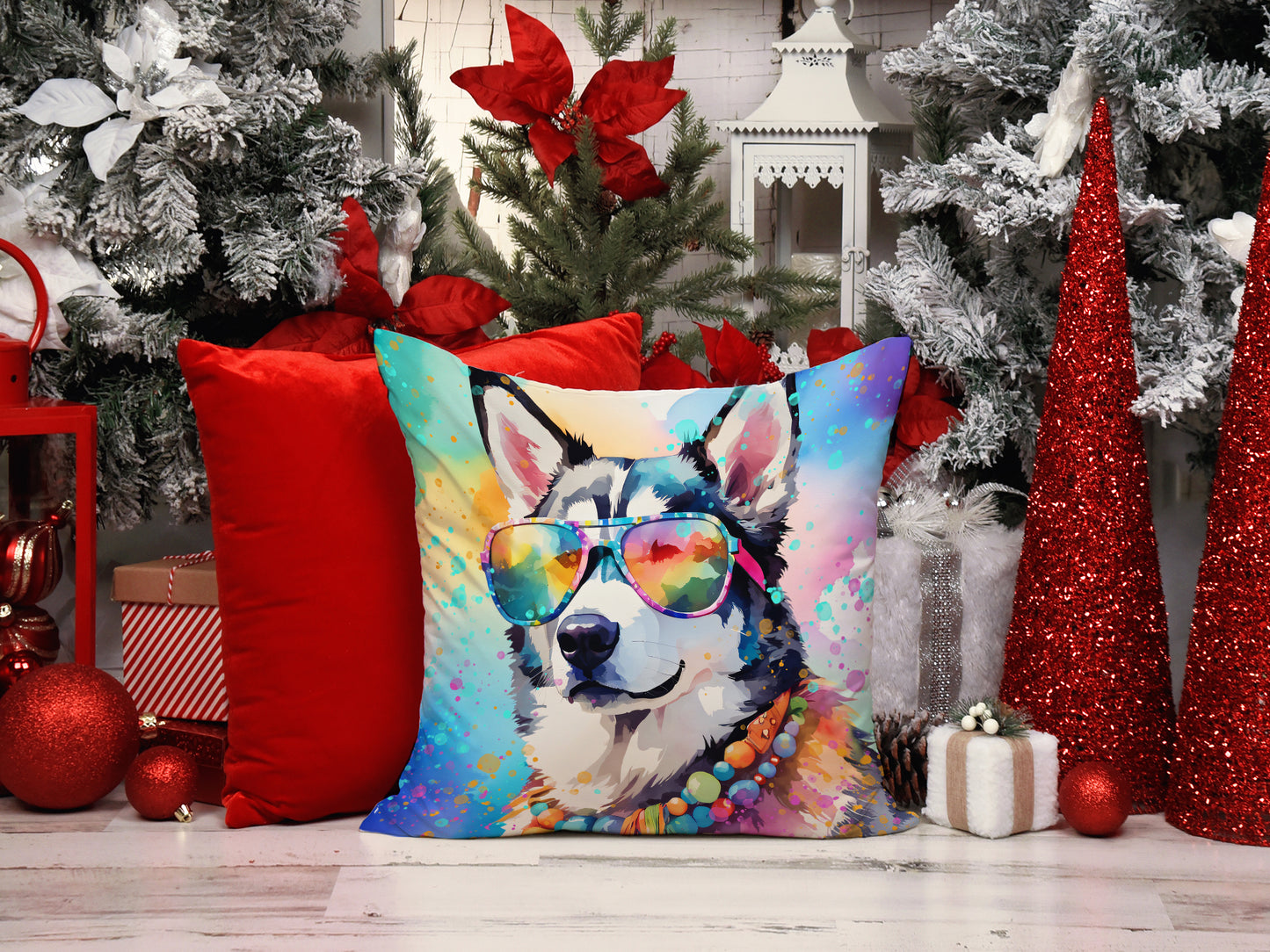 Siberian Husky Hippie Dawg Throw Pillow