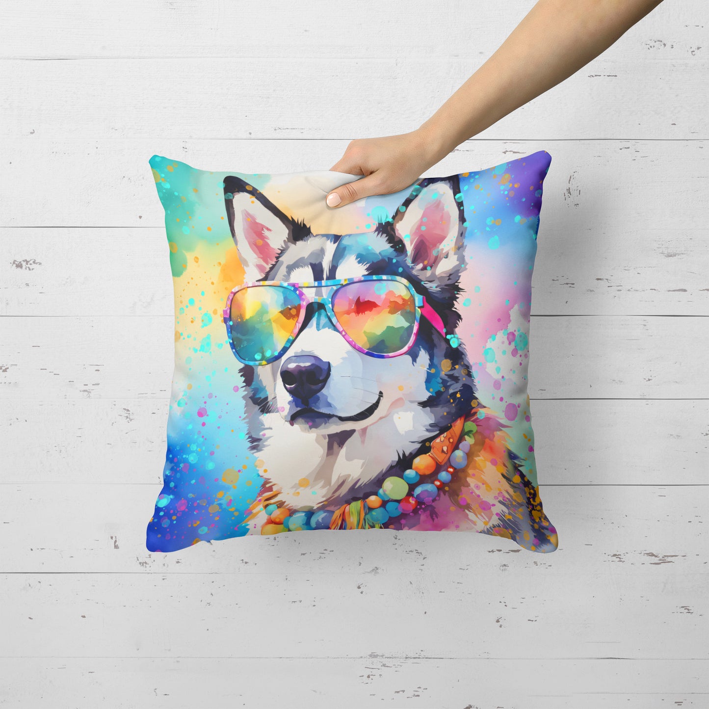 Siberian Husky Hippie Dawg Throw Pillow