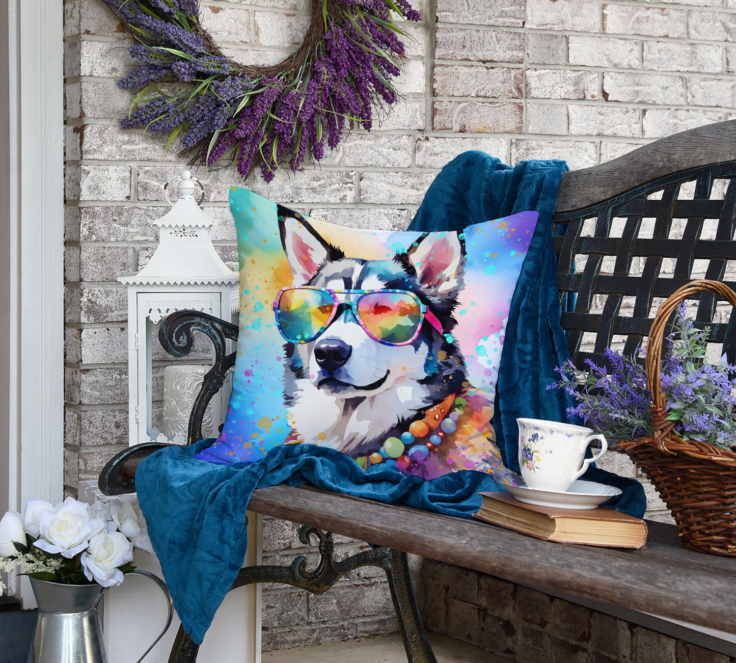 Siberian Husky Hippie Dawg Throw Pillow