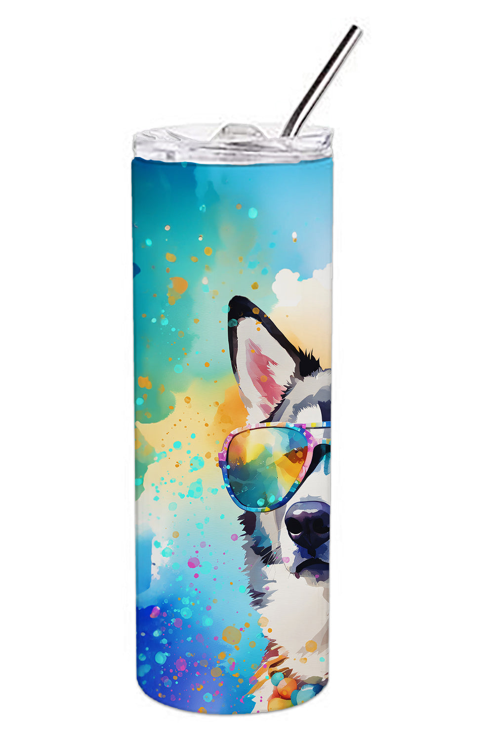 Siberian Husky Hippie Dawg Stainless Steel Skinny Tumbler