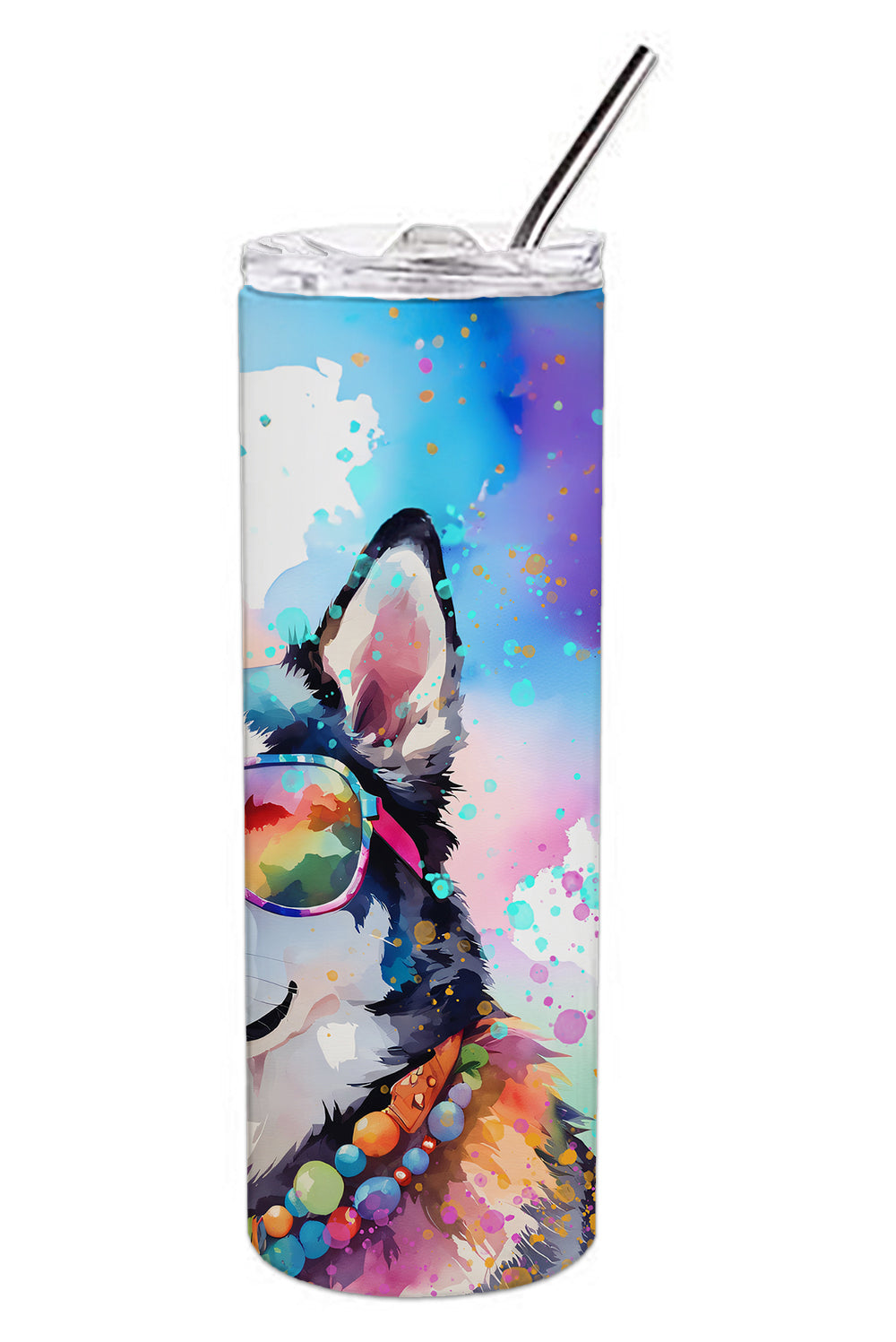 Siberian Husky Hippie Dawg Stainless Steel Skinny Tumbler