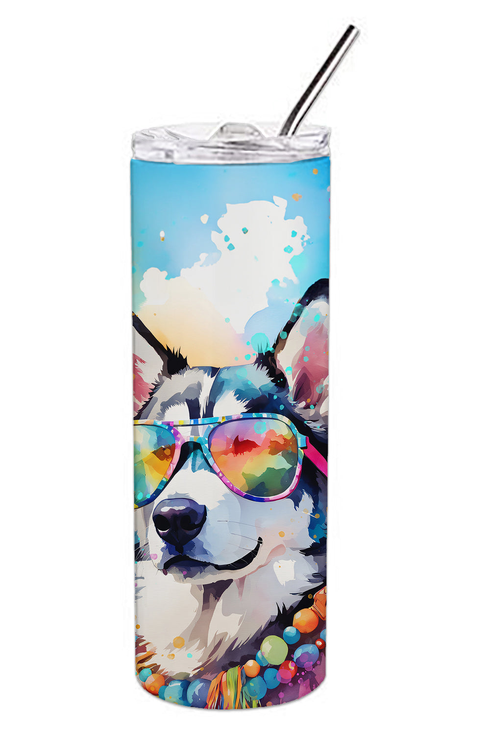 Siberian Husky Hippie Dawg Stainless Steel Skinny Tumbler