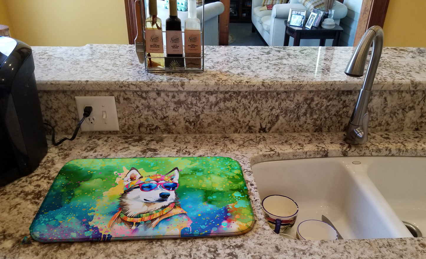 Siberian Husky Hippie Dawg Dish Drying Mat