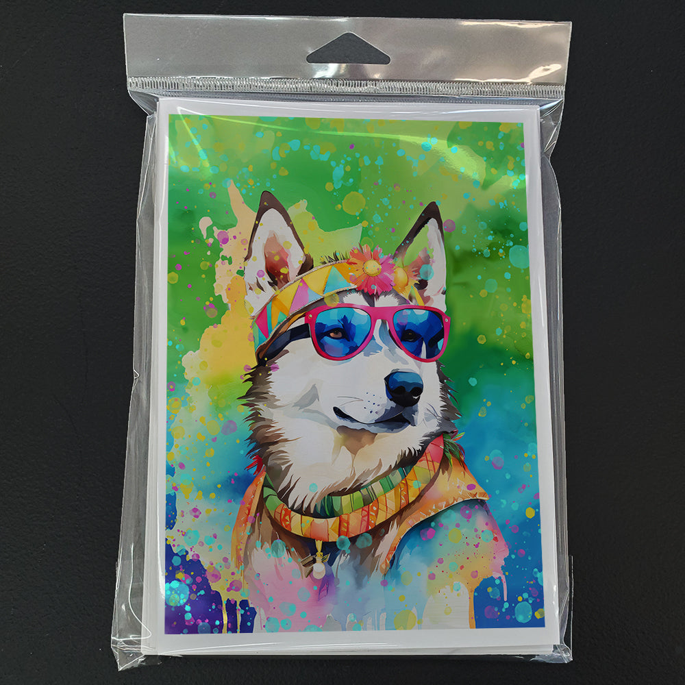 Siberian Husky Hippie Dawg Greeting Cards Pack of 8