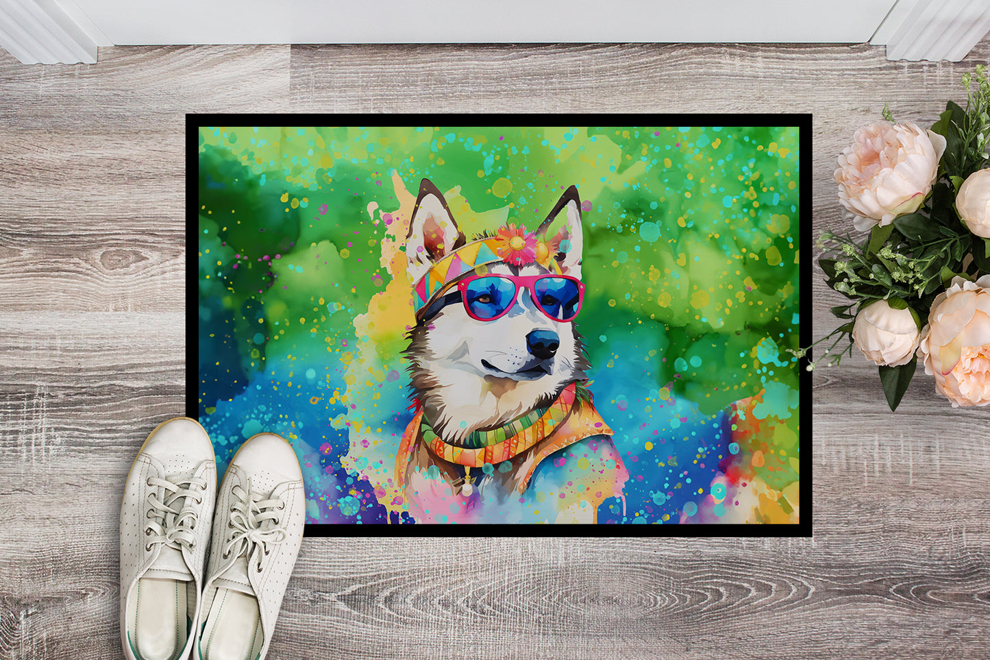 Siberian Husky Hippie Dawg Doormat