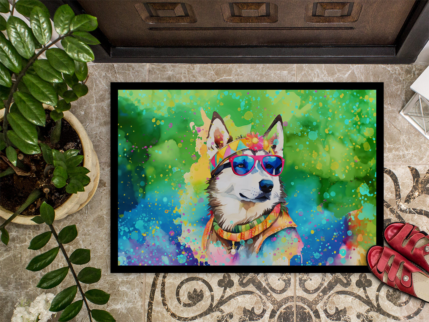 Siberian Husky Hippie Dawg Doormat