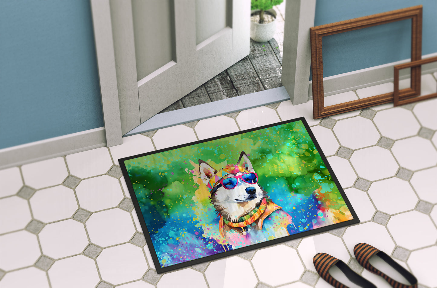 Siberian Husky Hippie Dawg Doormat