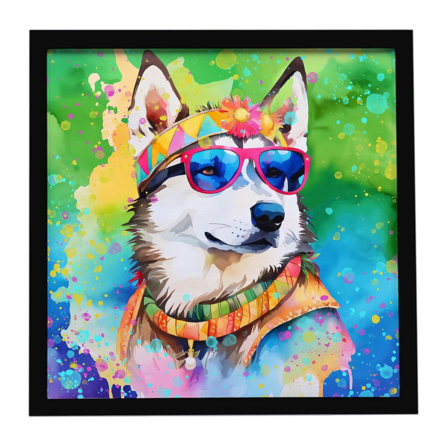 Buy this Siberian Husky Hippie Dawg Framed Metal Print