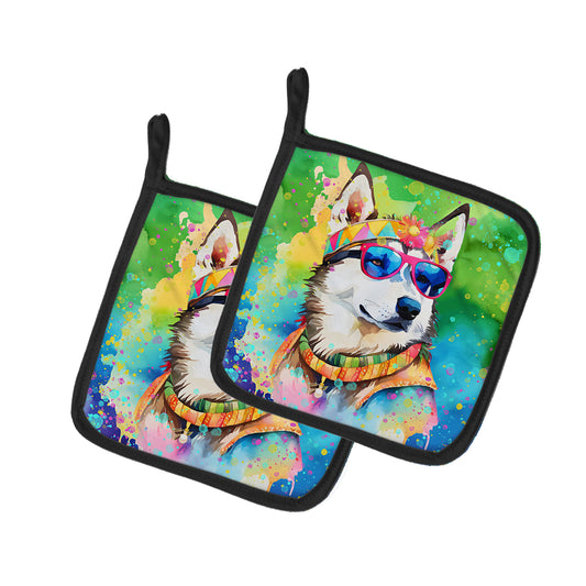 Buy this Siberian Husky Hippie Dawg Pair of Pot Holders