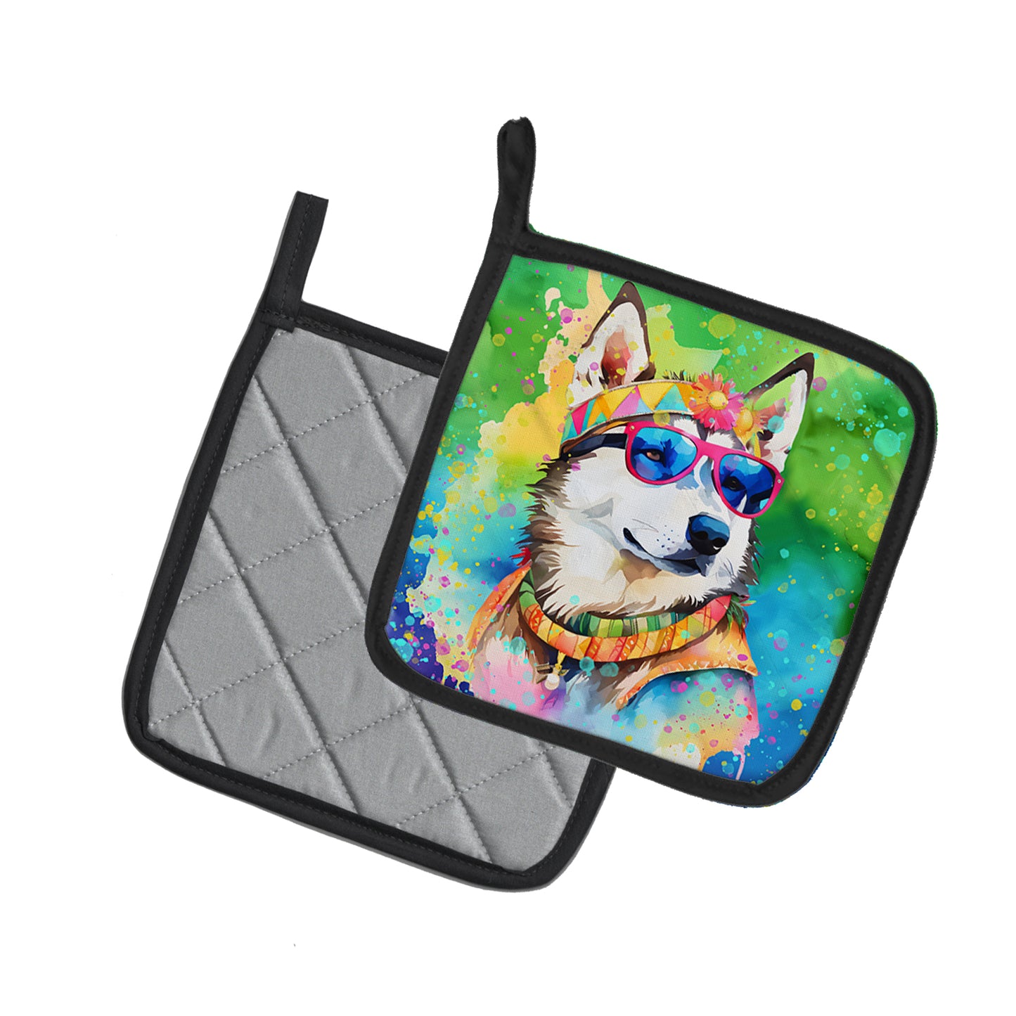 Siberian Husky Hippie Dawg Pair of Pot Holders