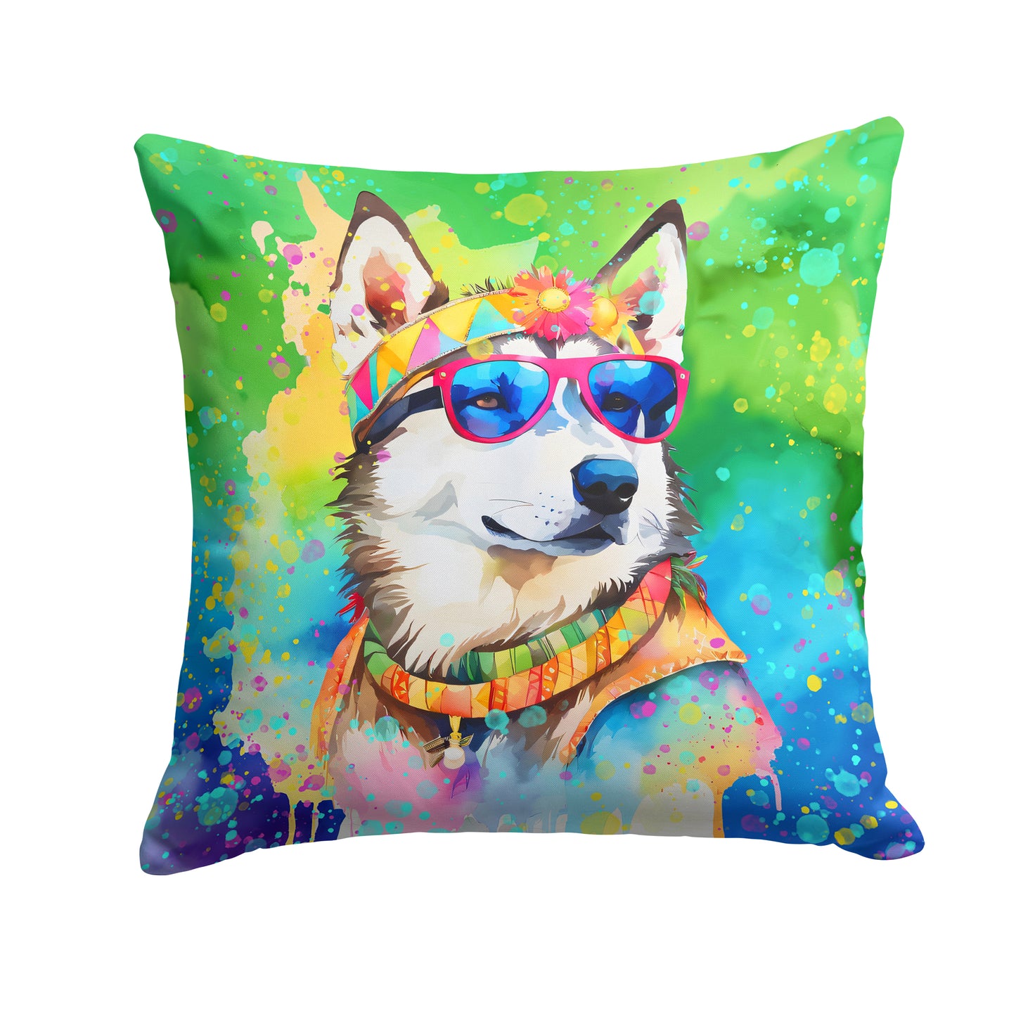 Buy this Siberian Husky Hippie Dawg Throw Pillow