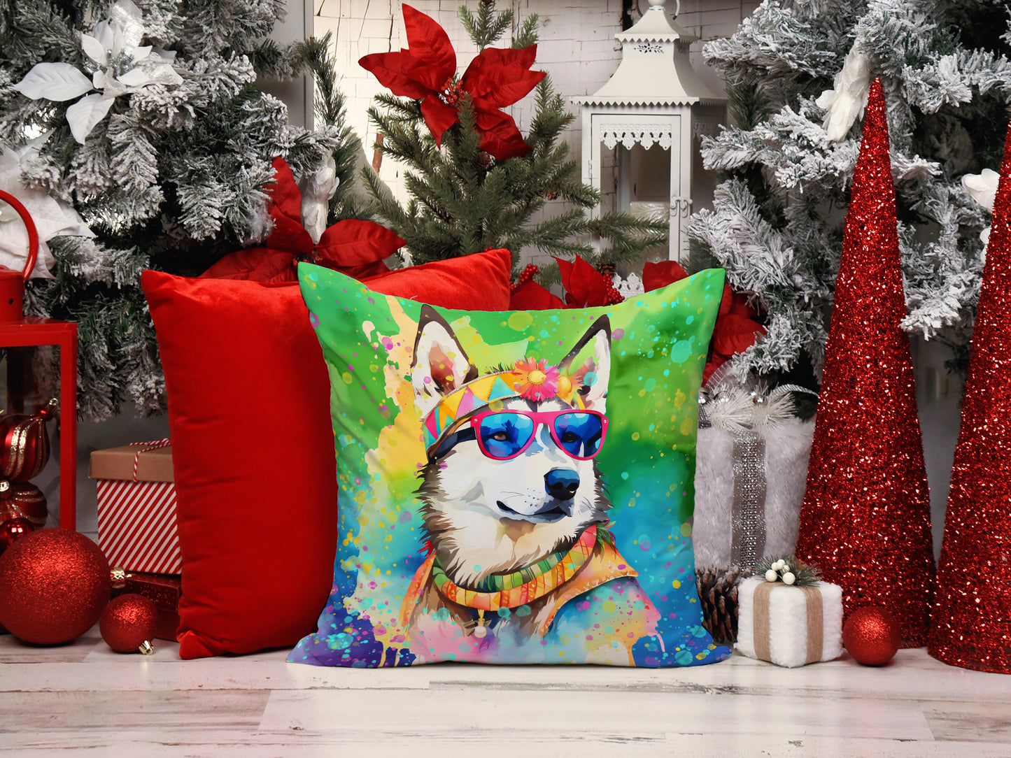 Siberian Husky Hippie Dawg Throw Pillow