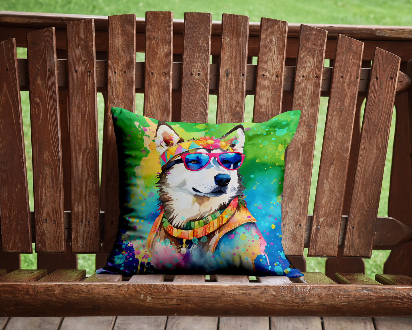 Siberian Husky Hippie Dawg Throw Pillow