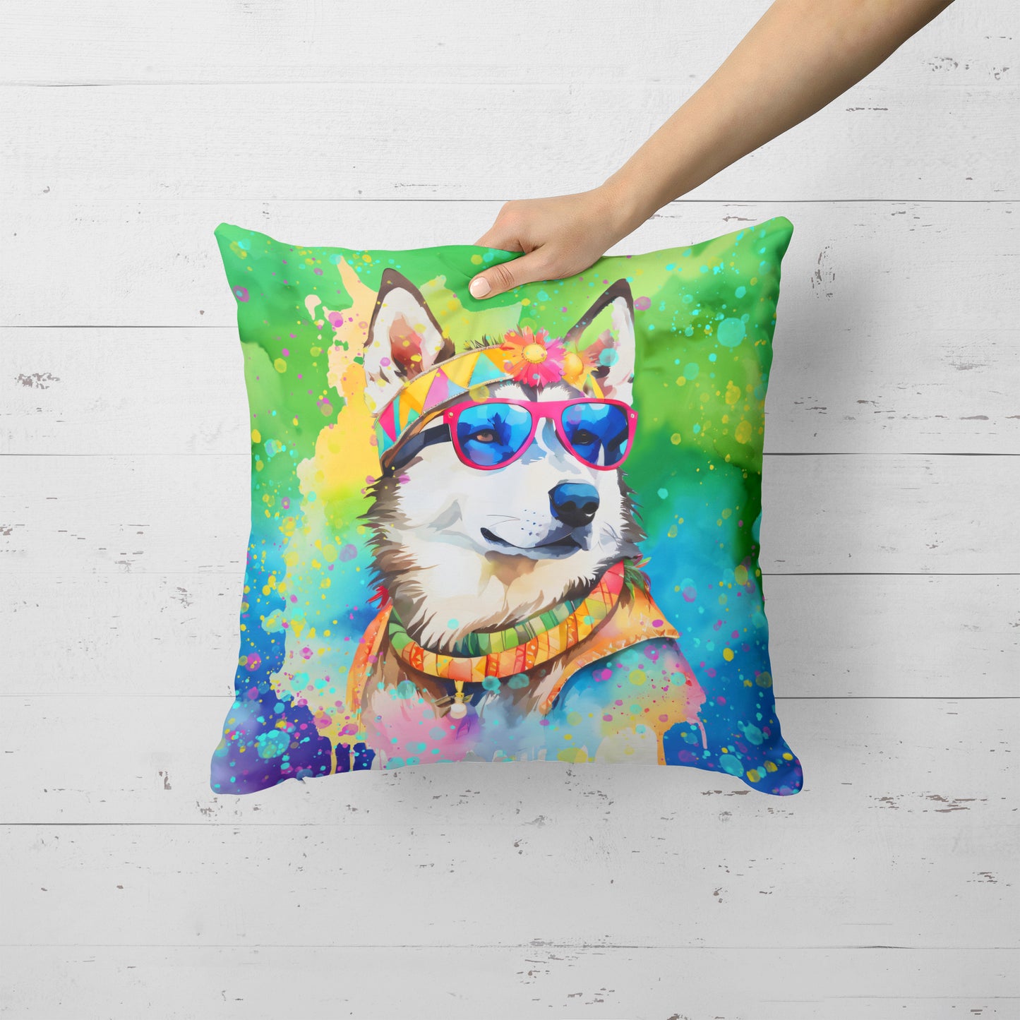 Siberian Husky Hippie Dawg Throw Pillow