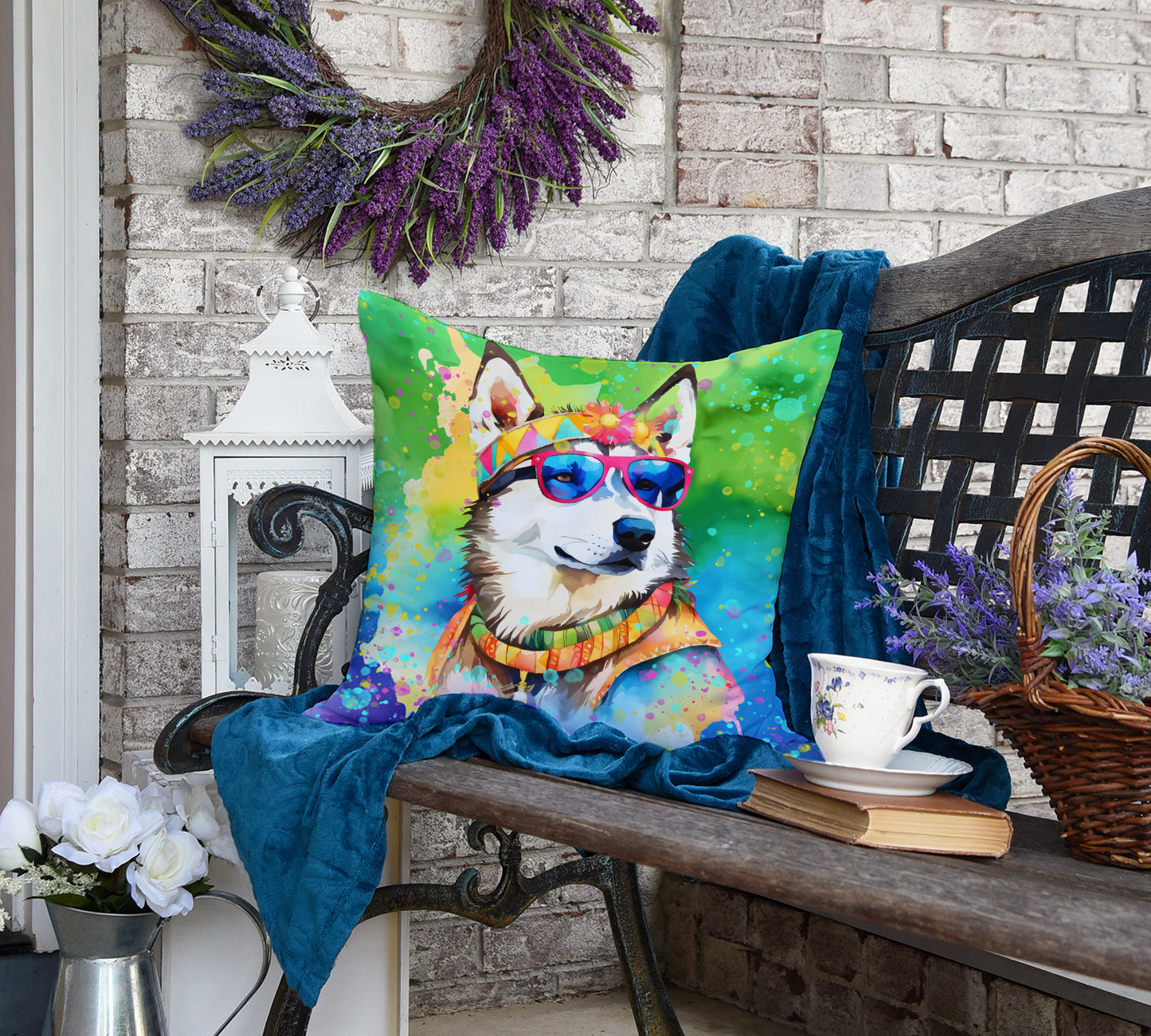 Siberian Husky Hippie Dawg Throw Pillow