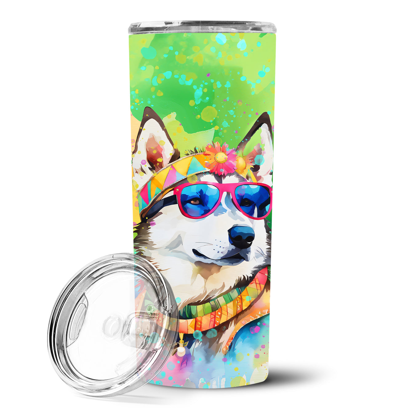 Buy this Siberian Husky Hippie Dawg Stainless Steel Skinny Tumbler