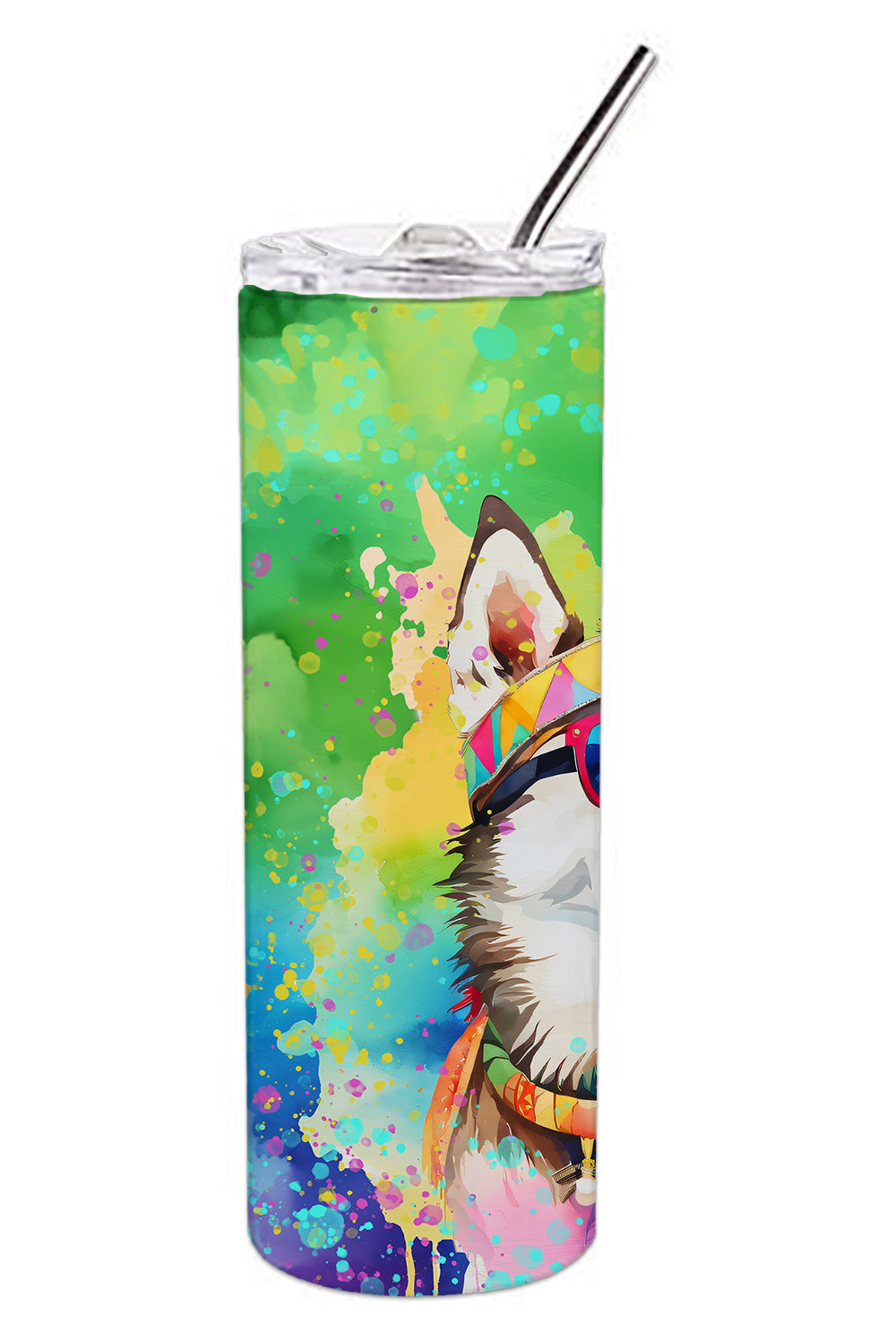 Siberian Husky Hippie Dawg Stainless Steel Skinny Tumbler