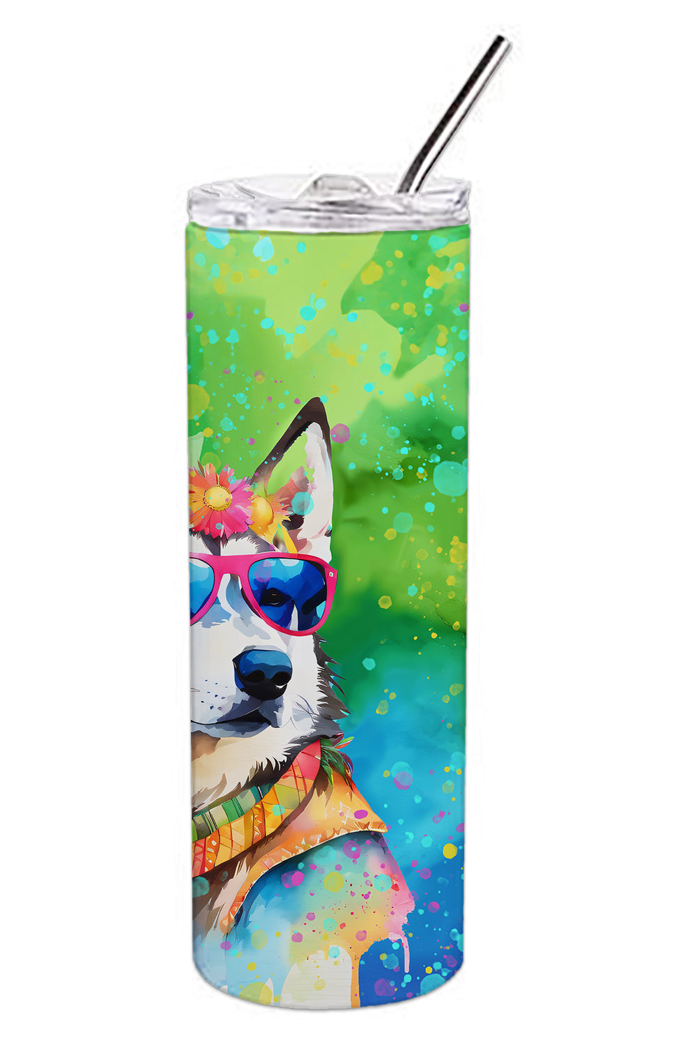 Siberian Husky Hippie Dawg Stainless Steel Skinny Tumbler