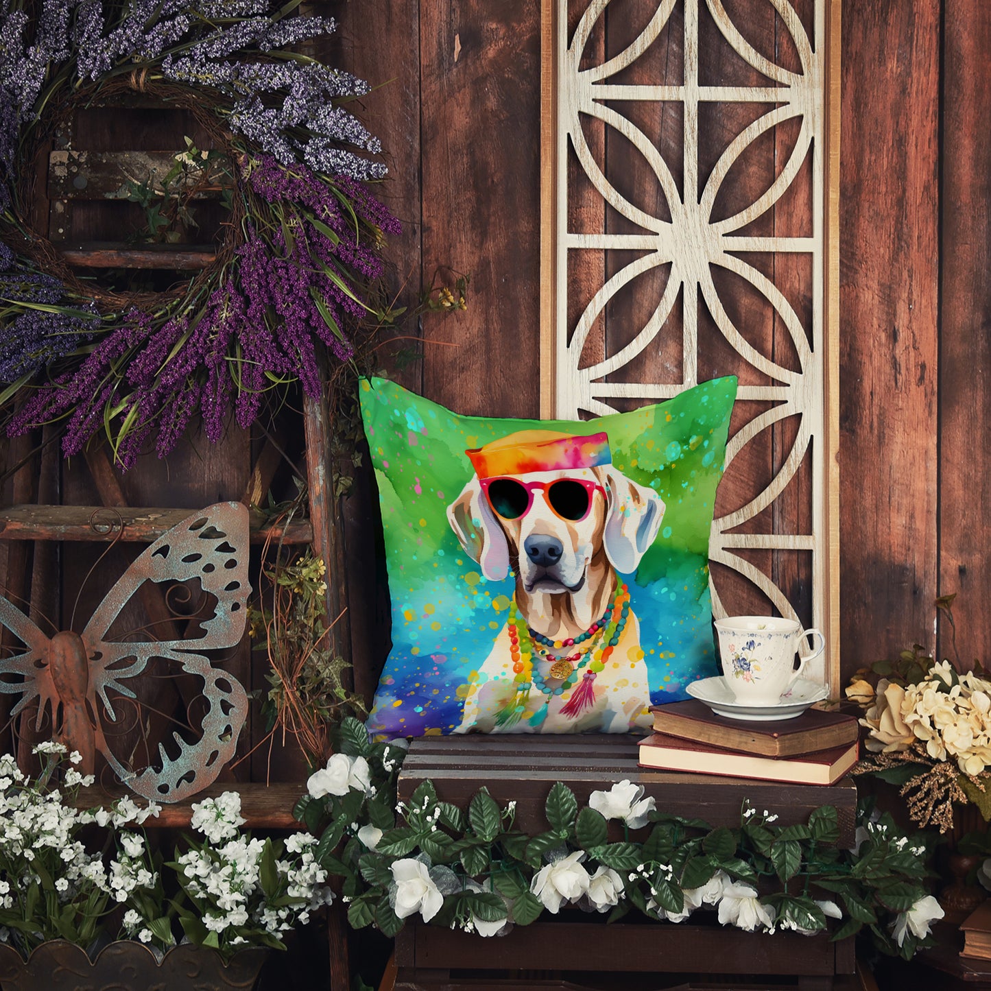 Weimaraner Hippie Dawg Throw Pillow