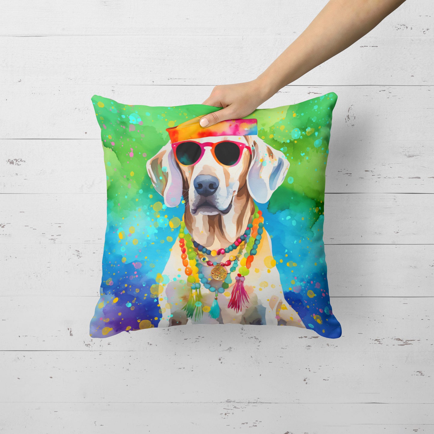 Weimaraner Hippie Dawg Throw Pillow