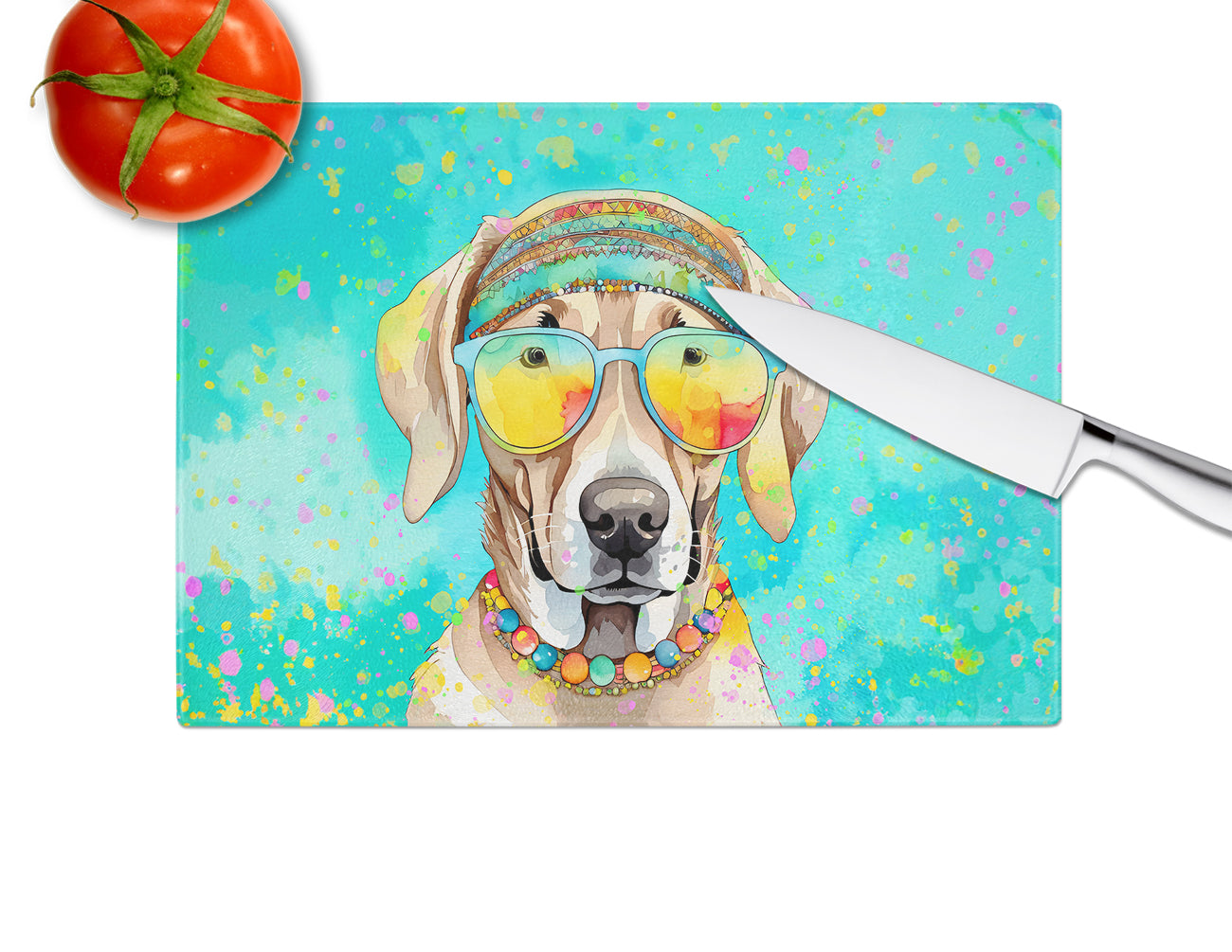 Weimaraner Hippie Dawg Glass Cutting Board