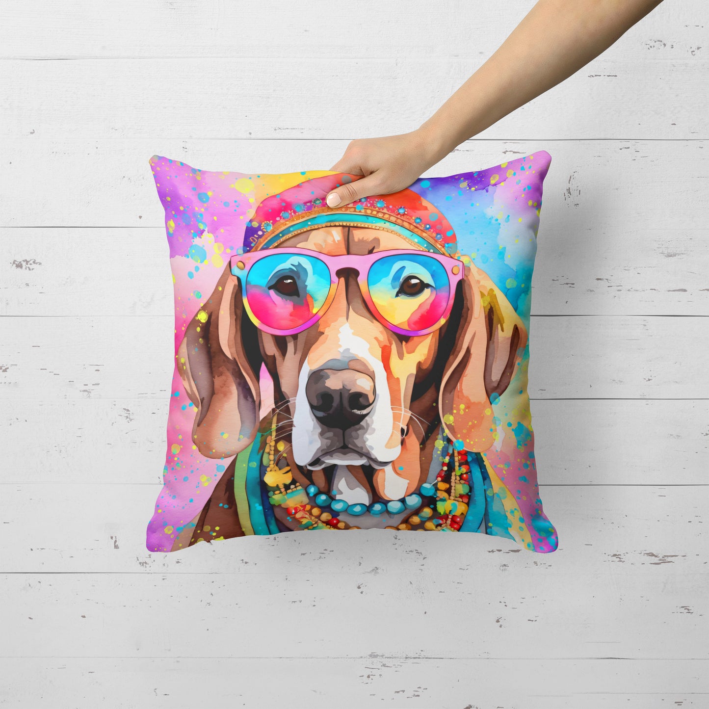 Weimaraner Hippie Dawg Throw Pillow