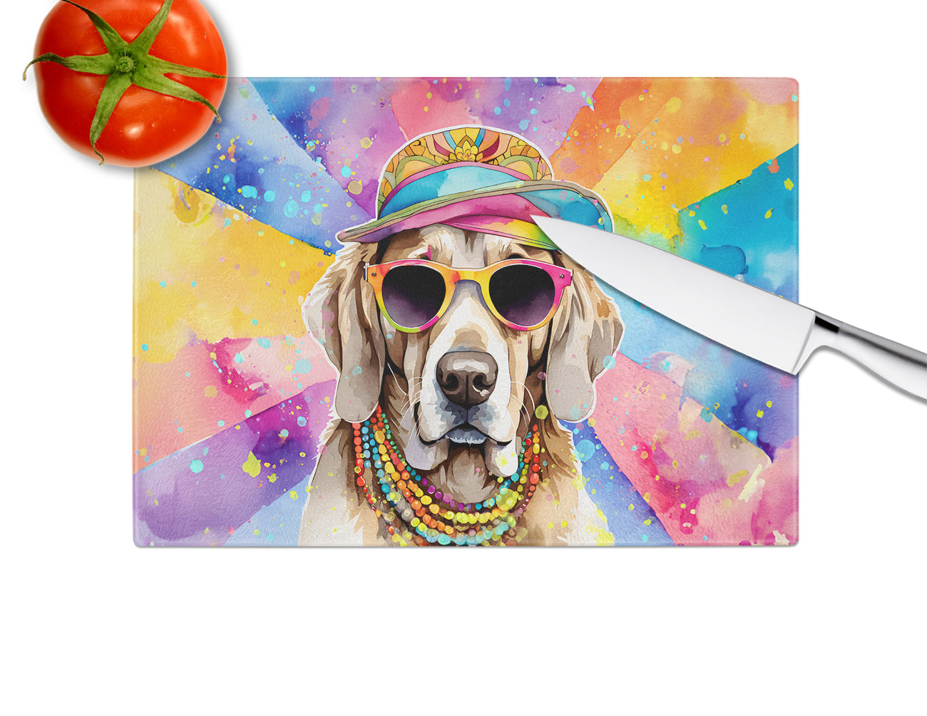 Weimaraner Hippie Dawg Glass Cutting Board