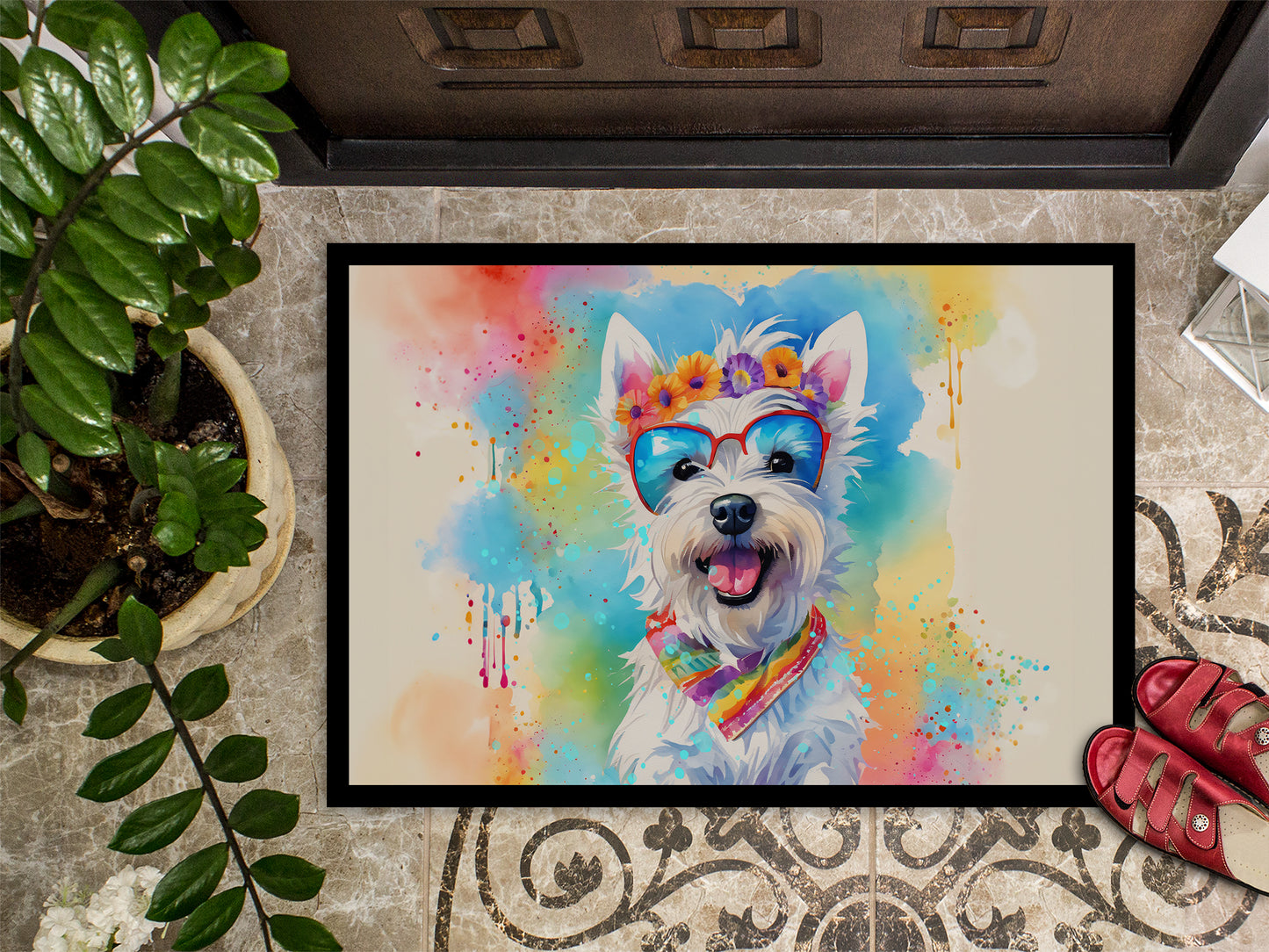 Westie Hippie Dawg Doormat