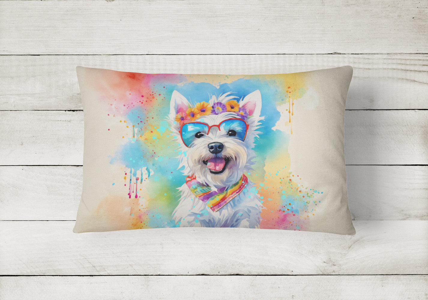 Westie Hippie Dawg Throw Pillow