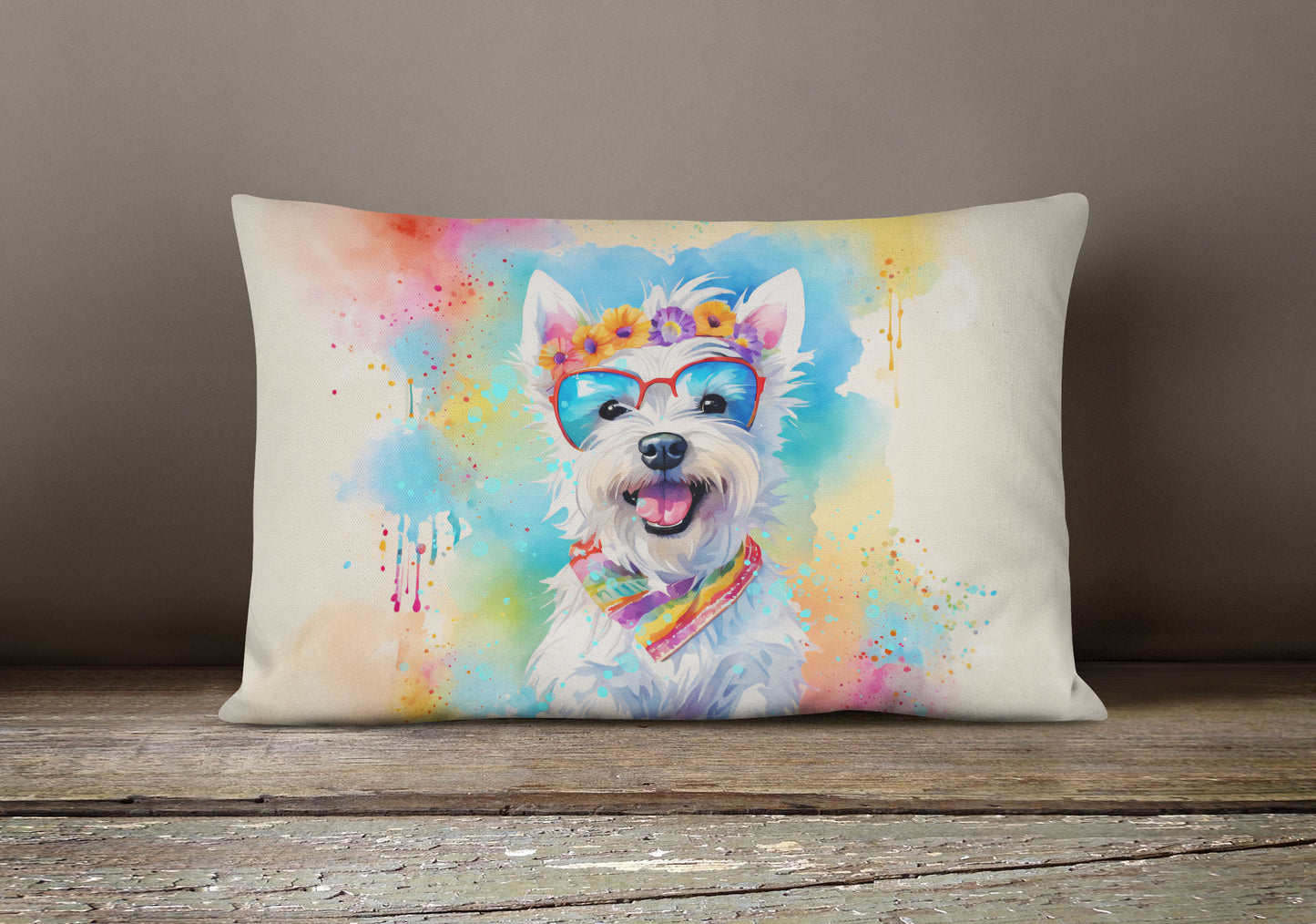 Westie Hippie Dawg Throw Pillow