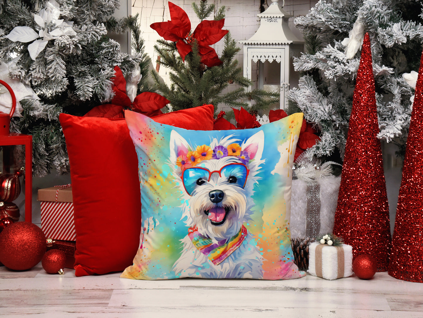 Westie Hippie Dawg Throw Pillow