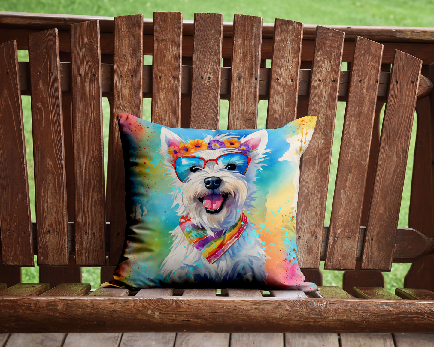 Westie Hippie Dawg Throw Pillow