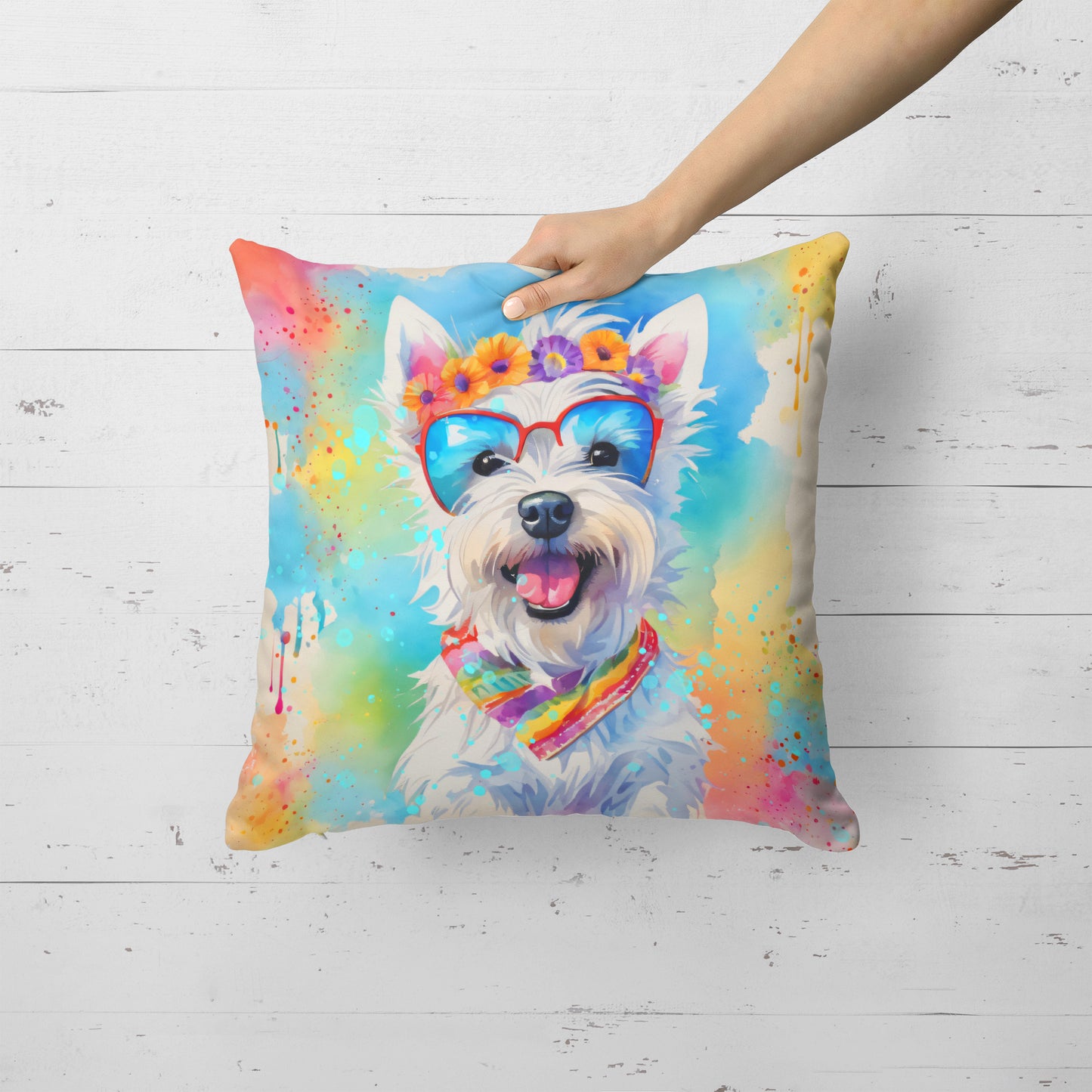 Westie Hippie Dawg Throw Pillow